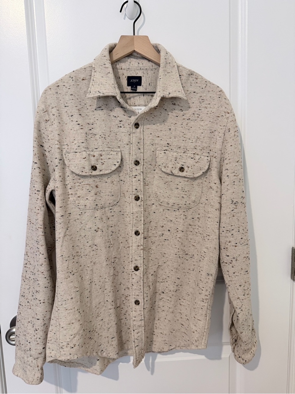 J. Crew Cream Speckled Button-Front Shacket